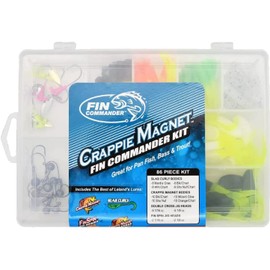 Crappie Magnet Fin Commander Slab Curly 86 Pieces Kit, Great for Pan Fish, Bass and Trout, Includes 32 Slab Curlys, 40 Crappie Magnets, 10 Double Cross Jig Heads and 4 Fin Spin Jig Heads