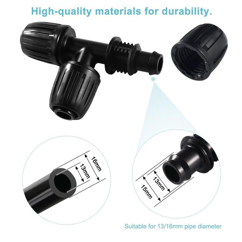 VooGenzek 10 PCS 16mm Drip Irrigation Fittings, Barbed Tee Connector,