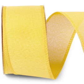 LaRibbons Yellow Linen Wired Ribbon, 2.5 Inch x 12 Yard Continuous, Burlap Wired Ribbon for Spring Easter Wreaths, Bow Crafts, Gift, Tree Decoration, Home Decor