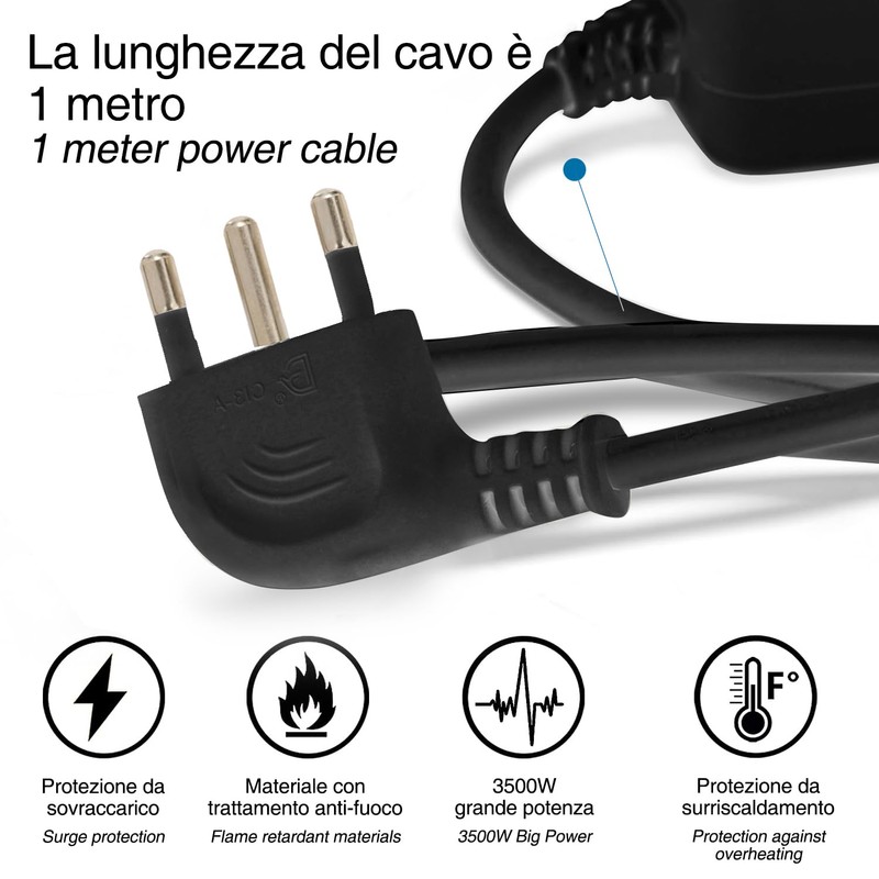 9-way power strip: 3 Schuko sockets + 6 two-value sockets