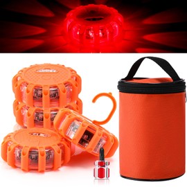 Tallew 4 Pack LED Road Emergency Roadside Lights Flashing Safety Warning Kit Beacon Magnet Hook Vehicle Boat Truck Disc Magnetic Flash Cars Security Driveway Automotive Strobe