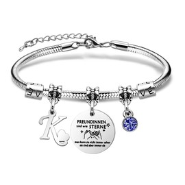SAMORION Friendship Bracelets Initial Letter Bracelets Gift for Women Best Friends Royal Blue Crystal Delicate Jewellery for Her, Stainless Steel