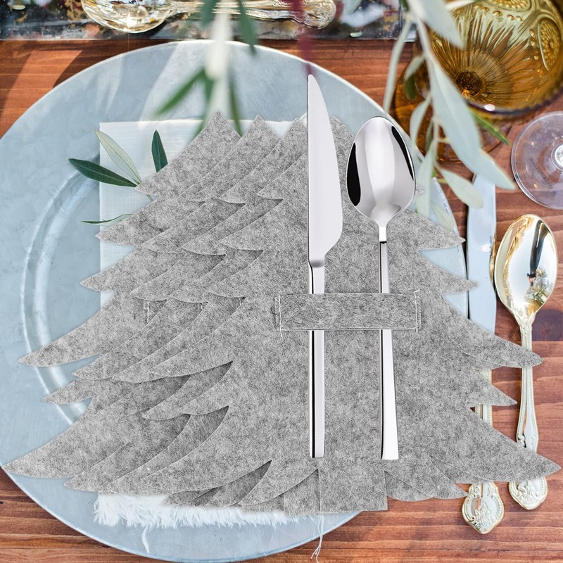 4PCS Christmas Tree Cutlery Holder Felt Christmas Tableware Holders Forks