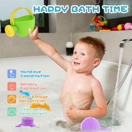 Baby-Badespielzeug für 1-, 2- und 3-jährige Jungen und Mädchen, 5-teiliges Wasserspielzeug für den Swimmingpool, schimmelfreie Stapelbecher, Gießkanne, Badeschiffe, Badewannen-Geschenk für Kleinkinder