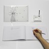 Wedding Guest Book and Pen Set with White Satin Bow,