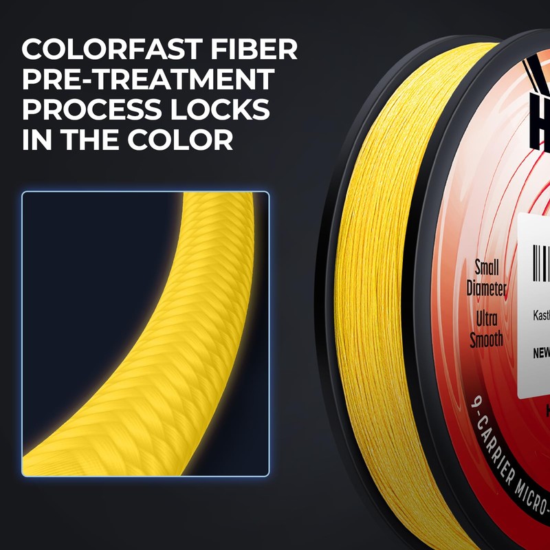 KastKing Hammer Alpha 9 Braided Fishing Line, Yellow, 15LB, 150Yds,