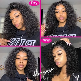 HENGROSE 5x8 Bob Wig Human Hair Glueless Wigs Human Hair Pre Plucked Pre Cut Deep Wave HD Lace Closure Wigs Human Hair 210% Density Wear And Go Glueless wig Pre Plucked With Baby Hair (14inch)