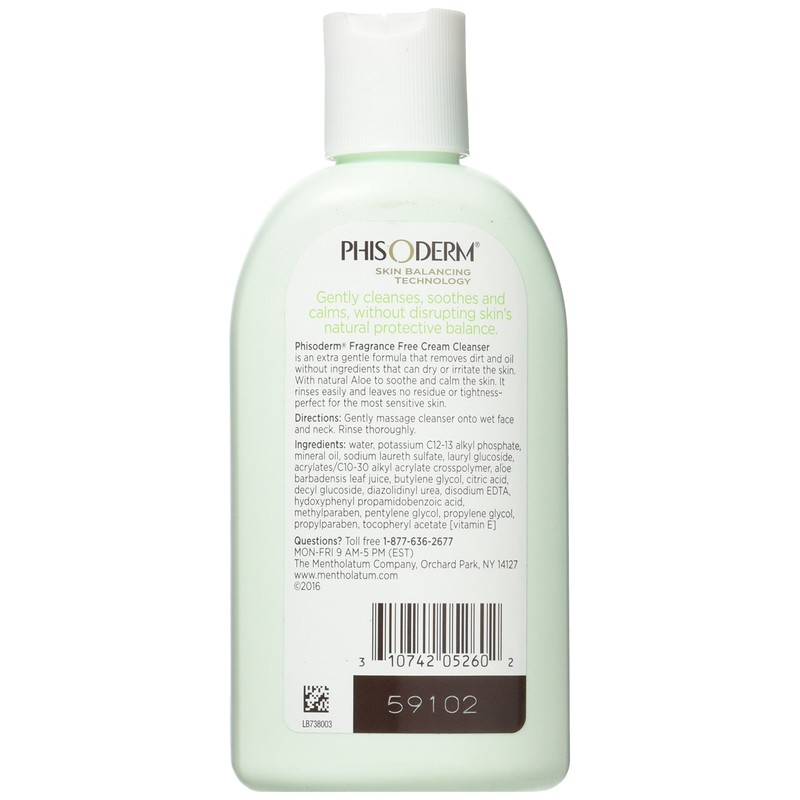 Phisoderm Fragrance Free Cream Cleanser for Sensitive Skin 6 oz