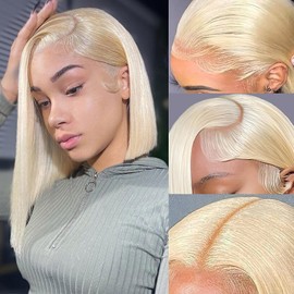 Blonde Bob Wig HD Lace Front 10 Inch 13x4 Lace Frontal Wig Humn Hair 613 Short Bob Wig Pre Plucked Human Hair Wigs Pre Plucked with Baby Hair for Black Women