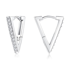 Cangall Silver Hoop Earrings for Women, 925 Sterling Silver Triangle Hoop Earrings, Hypoallergenic Earrings Silver, Minimalist Fashion Dainty CZ Triangle - Shape Silver Geometric Huggie Earrings