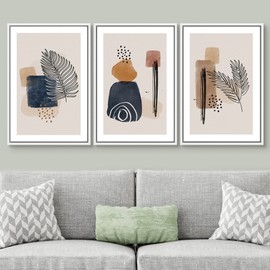SIGNWIN Framed Canvas Print Wall Art Set Mid-Century Geometric Polygons Abstract Shapes Illustrations Modern Art Decorative Nordic Minimal Colorful for Living Room, Bedroom, Office - 24"x36"x3 White