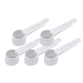 7.5 mL Plastic Measuring Packaging Scoop (= 7.5 cc/ = 1.5 teaspoon/ = 0.5 Tablespoon/ = 0.25 fl oz), Medium Handle - to Measure and Dispense Spices, Granules, Powders, for Seeds Packing (5)