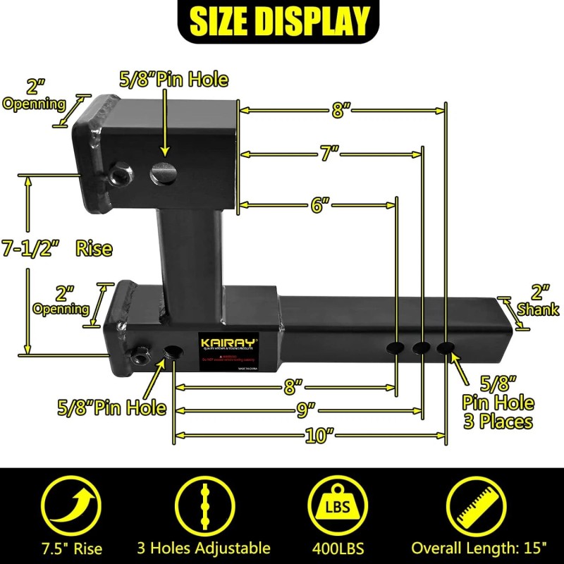 KAIRAY Adjustable Dual Trailer Hitch Extension Bar For Bike Racks