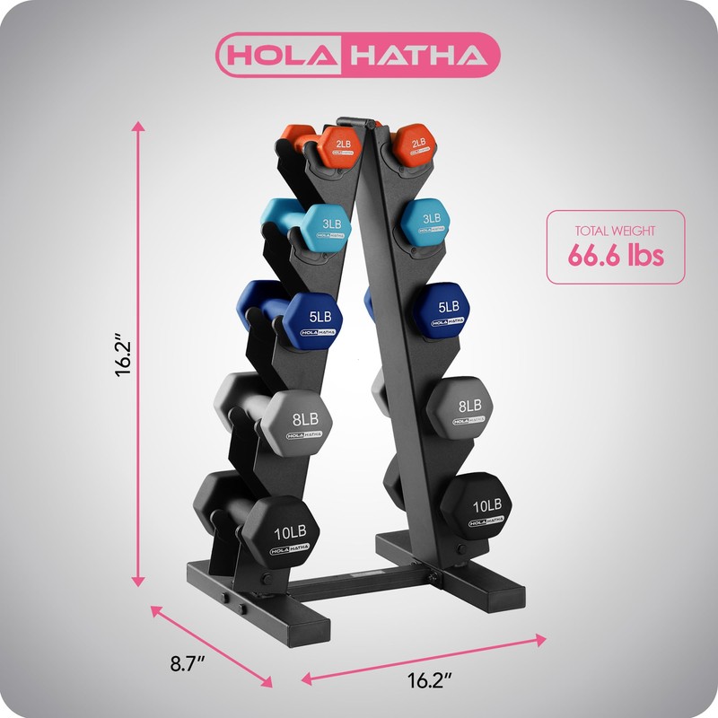 HolaHatha Neoprene Dumbbell Weights Set with Rack, Home Gym Equipment,