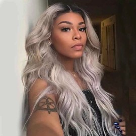 Unbranded Women's Wig Long Curly Hair Wigs Hair Ombre Silver for Cosplay Party Daily Use