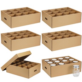 Menkxi 6 Pieces Mason Jar Storage Boxes 16 oz Canning Boxes with Handles and Dividers Stackable Mason Jar Storage Containers Canning Organizer for Stacking (Natural Color)