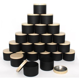 Generic 24 Pieces black Candle jars,4oz candle tins,Bulk Candle Making Tins Candle Containers,Used for candle making candy storage cans, DIY candle making (4oz Black can with wood grain lid）