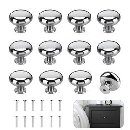 XMDROU Pack of 12 Furniture Knobs, Silver, Cupboard Knobs, Stainless Steel Drawer Knobs, Cupboard Knobs, Chest of Drawers Knobs with Screws, Round Cabinet Handles
