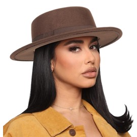 INOGIH Classic Boater-Fedora-Hat Wide-Brim Panama-Jazz Hat Flat-Top-Porkpie Felt Hat for Men Women