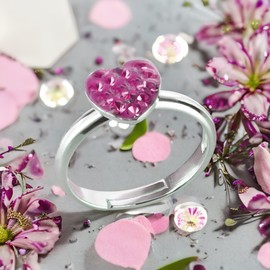 FIVE-D Women's and Children's Ring Crystal Heart Size Adjustable 925 Sterling Silver in Jewellery Case, Sterling Silver, Crystal