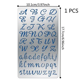 BENECREAT Copperplate Alphabet Number Pattern Stainless Steel Stencils 17x10cm Alphabet Metal Stencil Templates Tool for Wood Burning, Embossing, Engraving and Scrapbooking
