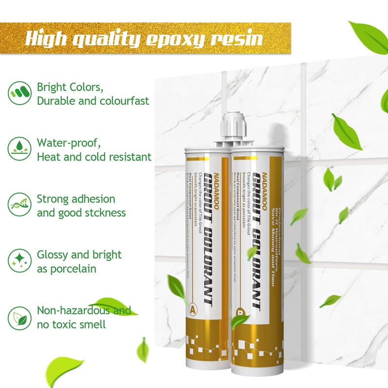 NADAMOO Epoxy Grout Bright Porcelain White, Dual Tubes Waterproof Tile
