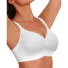 LUXMAY Wireless Bra for Women Support and Lift No Underwire Full Coverage Soft Comfort Regular Plus Size Bras White XL-P