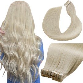 LaaVoo Tape in Hair Extensions Human Hair 40pcs 100g 22 Inch Remy Straight Platinum Blonde Invisible Tape Hair Extensions Real Human Hair Double Sided Tabs #613