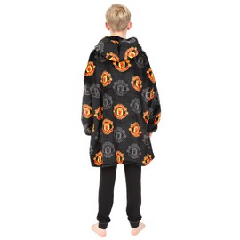 Manchester United Football Club Boys Fully Lined Luxury Fleece Hoodie, Oversized Fleece Blanket Hoody Black