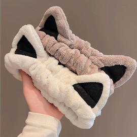 Huachi Huachi 2 Packs Cute Cat Spa Headband for Washing Face Makeup Skincare, Animal Headbands for Women Girls Trendy Stuff Gifts Soft Coral Fleece Facial Wash Hair Accessories (Beige+ Khaki)