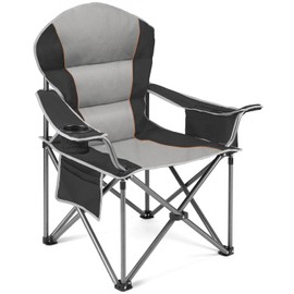 Sweetcrispy Camping Folding Chair, Heavy Duty Support - Foldable Padded Seat with Side Pockets, Cup Holder & Insulated Cooler Bag for Camping, Beach, Fishing, Outdoor Events, BlackGrey