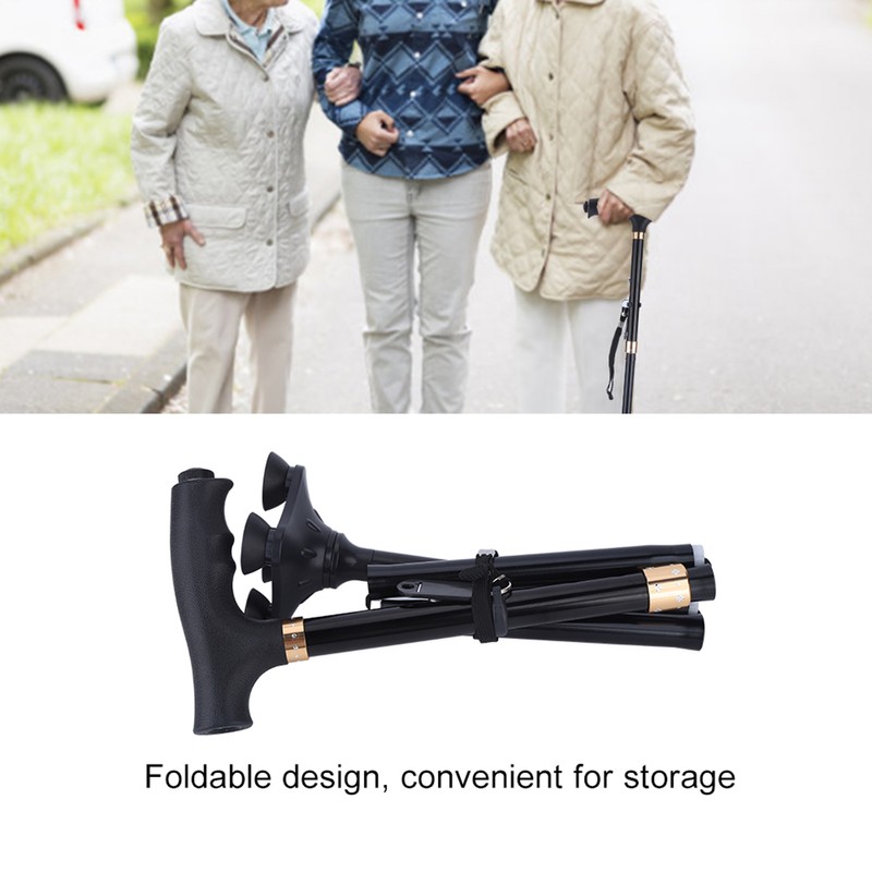 Adjustable Folding Cane Aluminium Alloy Antislip Walking Stick with Lamp