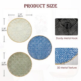 Briful 12" Wall Décor Pack of 3 Metal Blue White Washed Starbursts Radial Plate Wall Art Modern Accent Hanging Wall Decorations For Home Office Bedroom Or Living Room Wall Sculptures