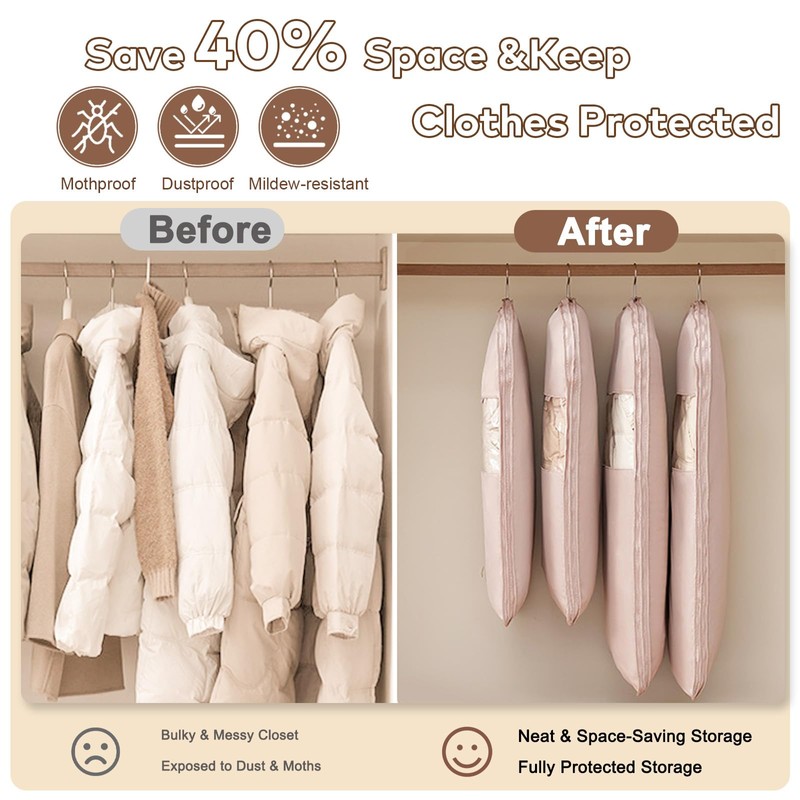 2 Pack Space Saving Hanging Garment Bags with Self Compression