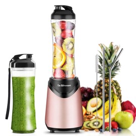 La Reveuse Smoothie Blender Personal Size 300 Watts with 2 Pieces 18 oz BPA-free Travel Sports Bottles,Pink