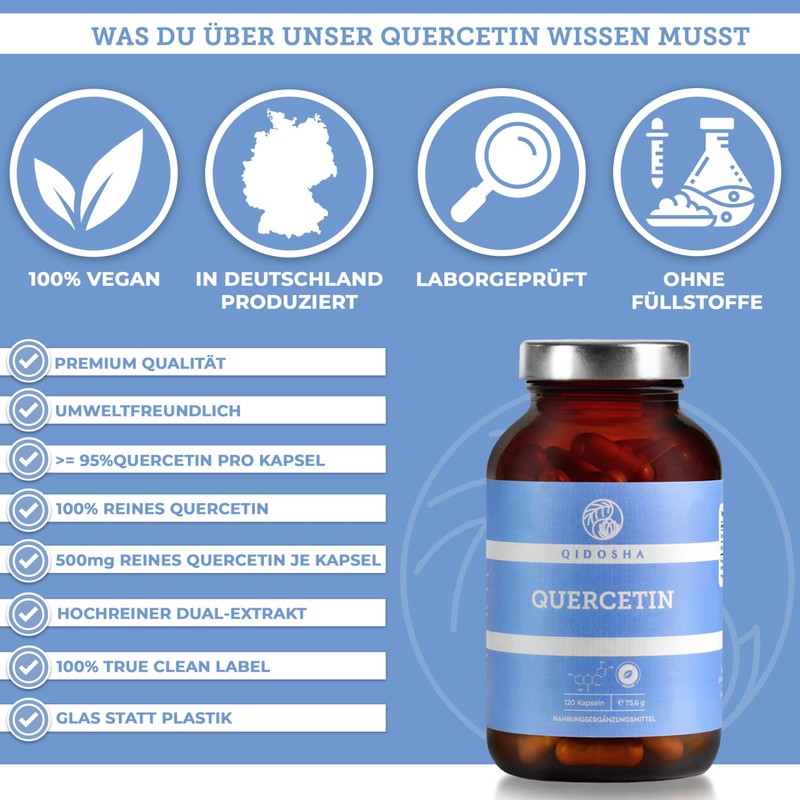 QIDOSHA® Quercetin Capsules High Dose, Test Winner 02/23*, 120 Pieces/Glass,