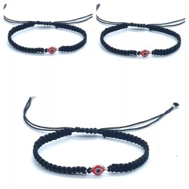 Evil Eye Macrame Black Cord Bracelet Bad Energy Protect Round Red pack x 3