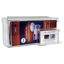 Clear-Ad - Acrylic Outdoor Trifold Brochure Holder 9x4 with Lid & Business Card Pocket - Vertical Outside Waterproof Wall Mount Pamphlet & Document Box - Plastic Envelope Holder (Pack of 1)