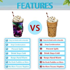 Eativisa Skull Fire Reusable Iced Coffee Sleeves Insulator Sleeves with Handle for Cold Drinks Neoprene Cup Holder for Most Coffee 30-32oz