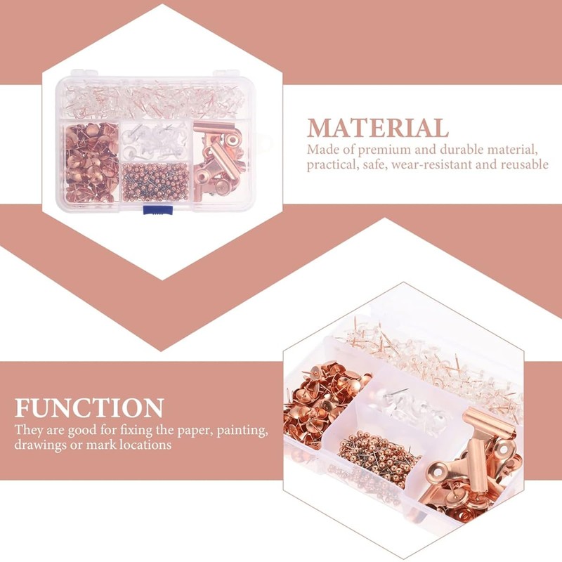 AIMALL 465 PCS Pushpin and Clip Set, Rose Gold Map