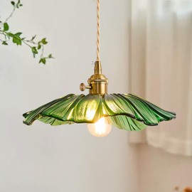 GloMuse Pendant Light Kitchen Lights Glass Hanging Light Fixture Folwer Light Pendant Lights Modern Lighting for Bedroom Kitchen Hallway Bathroom Green Sunflower
