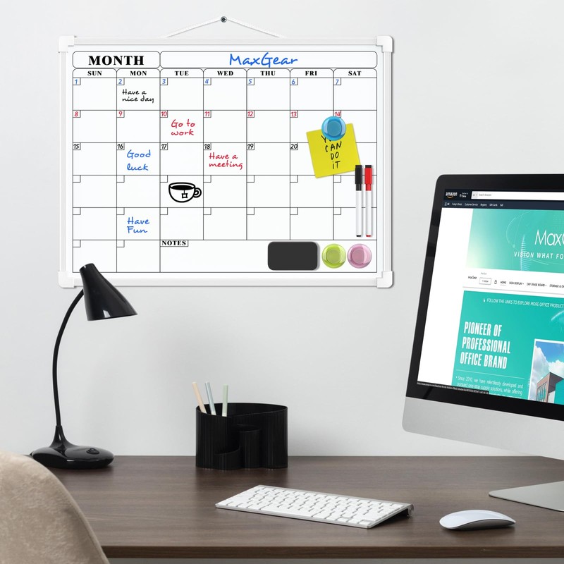 MaxGear MaxGear Monthly Calendar Dry Erase Board for Wall, 16"x12"