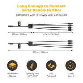 BougeRV Solar Y Branch Connectors Extra Long Solar Panel Parallel Connectors 1 to 4 Solar Cable Wire Plug Tool Kit (2 Pairs/M/FFFF and F/MMMM)