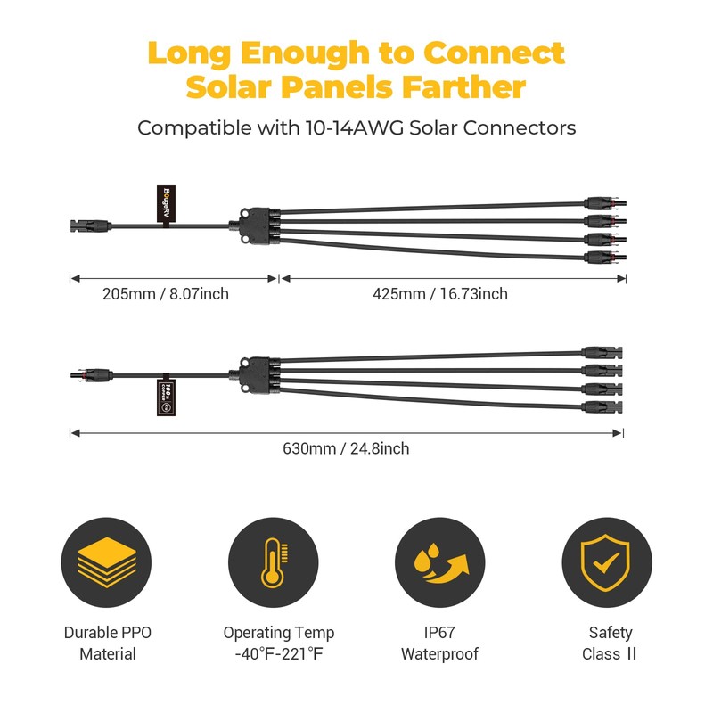 BougeRV Solar Y Branch Connectors Extra Long Solar Panel Parallel
