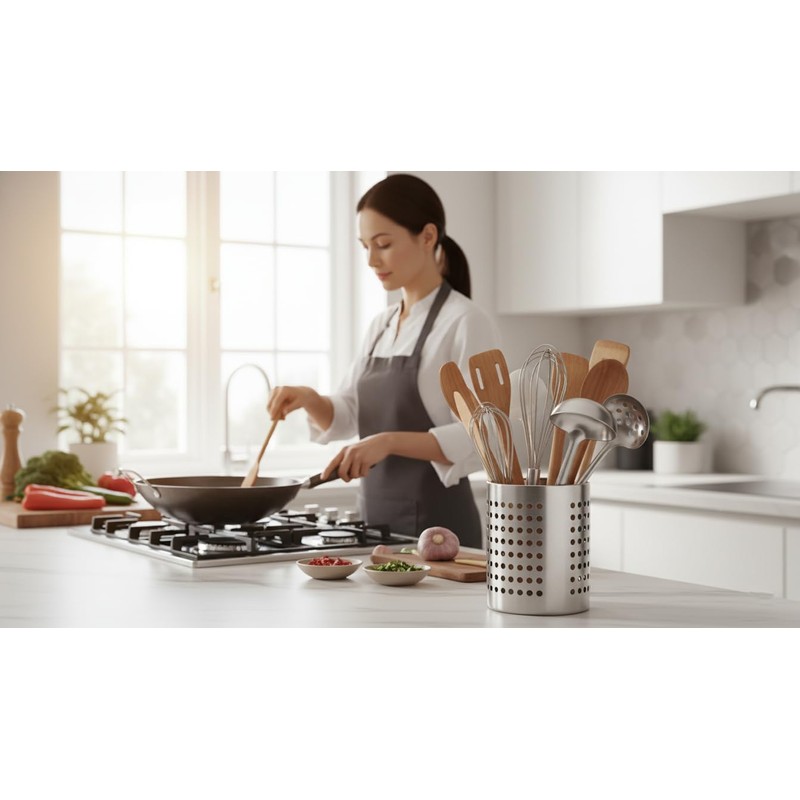 Vita Perfect 1 x Stainless Steel Utensil Holder Kitchen Organiser
