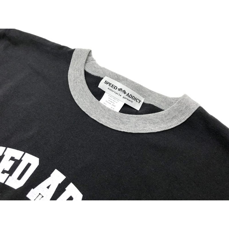 SPEED ADDICT 819 COLLEGE LOGO RINGER T-SHIRT BLACK x GRAY