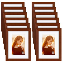 RR ROUND RICH DESIGN 6x8 inch Picture Frames Made of Solid Wood and HD Glass Display Photos 4x6 with Mat or 6x8 Without Mat 12PK Brown