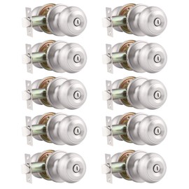 Probrico 10 Pack Round Privacy Door Knob(Thumb Turn Lock on The Inside), Keyless Doorknobs Interior/Exterior Lockset,Privacy Knobs for Bedroom/Bathroom,Satin Nickel Modern Design Door Hardware