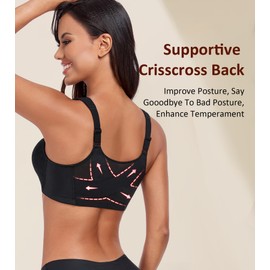 HACI Women's Front Closure Posture Bra Non Padded Everyday Full Coverage Back Support Wireless(Black,38C)