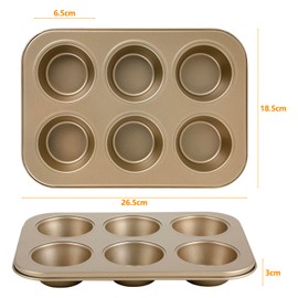 Hisdricus Pack of 2 Muffin Baking Moulds - Non-Stick Muffin Mould for 6 Muffins - Muffin Tray for Cupcakes & Cheesecakes - Oven Safe - Gold